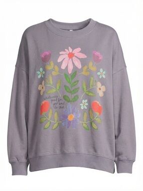 Natural Life Gray Floral Crewneck Sweatshirt Large Whatever’s Good For Your Soul